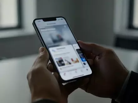 Person hält ein Smartphone in einer dezent beleuchteten Büroumgebung, Fokus auf die Hände und das Display des Geräts. - Foto: über boerse-global.de