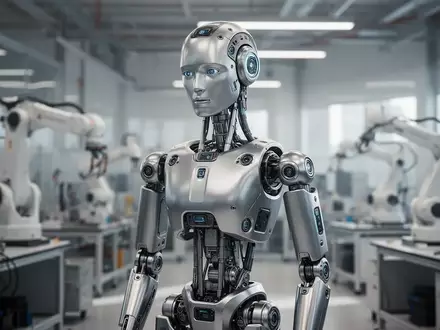 Ein hochmoderner humanoider Roboter steht in einem hellen, professionellen Robotik-Labor. - Foto: über boerse-global.de
