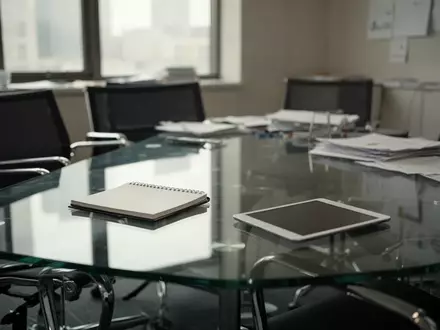 Ein leerer Konferenztisch in einem modernen Büro mit Arbeitsutensilien bei natürlichem Lichteinfall. - Foto: über boerse-global.de