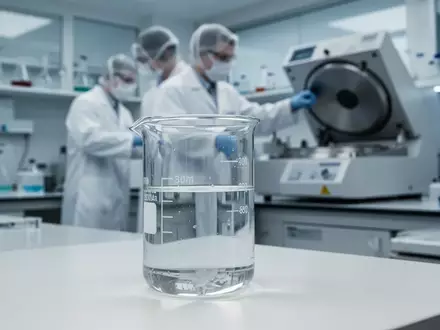 Ein modernes Biotechnologie-Labor mit Laborgeräten und einem Glasbecher mit einer Wirkstofflösung auf einem Labortisch. - Foto: über boerse-global.de