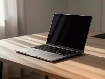 Ein minimalistischer Arbeitsplatz mit einem modernen Laptop auf einem Schreibtisch in hellem Tageslicht. - Foto: über boerse-global.de