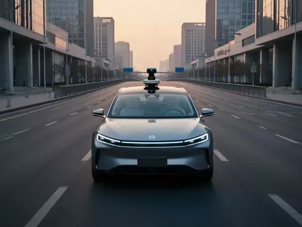 Ein autonomes Fahrzeug fährt auf einer modernen Straße in Peking bei Dämmerung. - Foto: über boerse-global.de