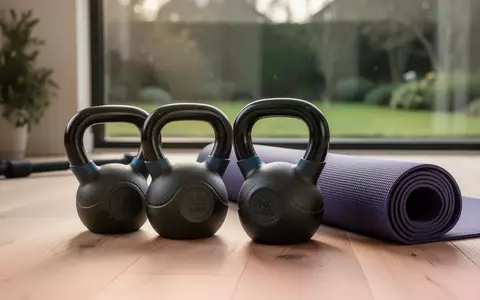 Ein minimalistisch eingerichteter Fitnessbereich mit Kettlebells und einer Yogamatte in hellem, natürlichem Tageslicht. - Foto: über boerse-global.de