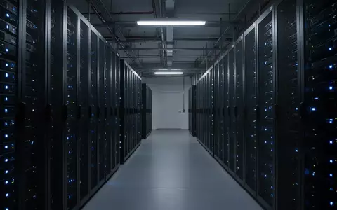 Ein moderner, nächtlicher Serverraum mit dunklen Serverschränken und subtilen blauen Statusleuchten. - Foto: über boerse-global.de