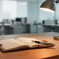 Ein aufgeräumter Schreibtisch mit einem Notizbuch und einem Füllfederhalter in einem modernen, hellen Büro. - Foto: über boerse-global.de
