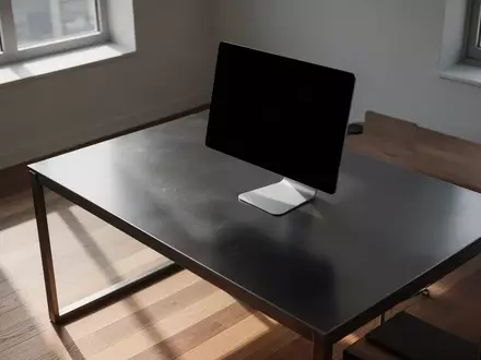 Ein minimalistischer, moderner Büroarbeitsplatz mit einem ausgeschalteten Computerbildschirm in einer hellen, professionellen Umgebung. - Foto: über boerse-global.de