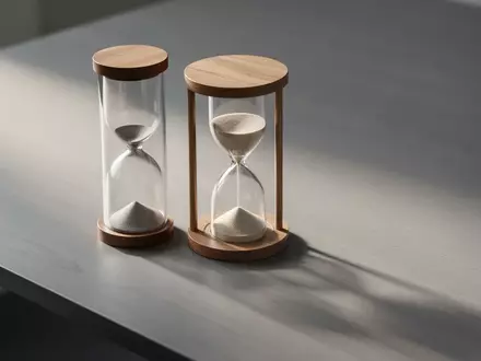 Eine Sanduhr auf einem hölzernen Schreibtisch symbolisiert die Bedeutung der kognitiven Gesundheit im mittleren Lebensalter. - Foto: über boerse-global.de