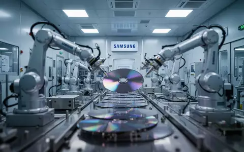 Ein moderner Reinraum in einer Halbleiterfertigungsanlage mit verschwommenen Roboterarmen und Silizium-Wafern. - Foto: über boerse-global.de