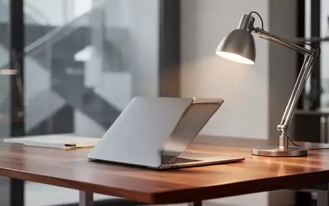 Moderner, aufgeräumter Schreibtisch mit einem geschlossenen Laptop und sanfter Beleuchtung in einer professionellen Arbeitsumgebung. - Foto: über boerse-global.de