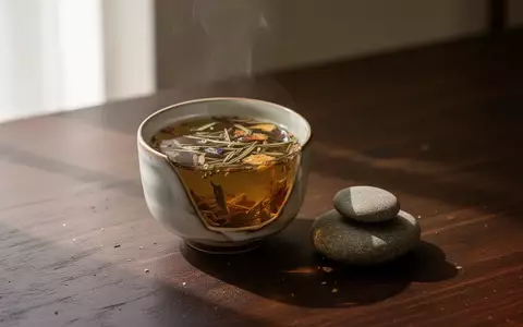 Eine Teetasse und ein glatter Stein auf einem Holztisch als Symbol für Ruhe und natürliche Rhythmen. - Foto: über boerse-global.de