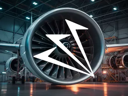 Nahaufnahme einer modernen Flugzeugturbine in einer professionellen Wartungshalle mit atmosphärischer Beleuchtung. - Foto: über boerse-global.de