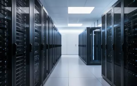 Moderne Server-Racks in einem professionellen Rechenzentrum mit bläulicher Beleuchtung. - Foto: über boerse-global.de