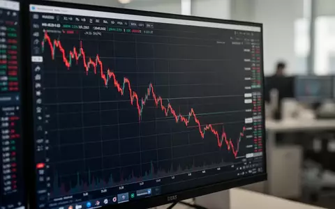Ein fallender Aktienkursverlauf auf einem Monitor in einem professionellen Handelsbüro. - Foto: über boerse-global.de