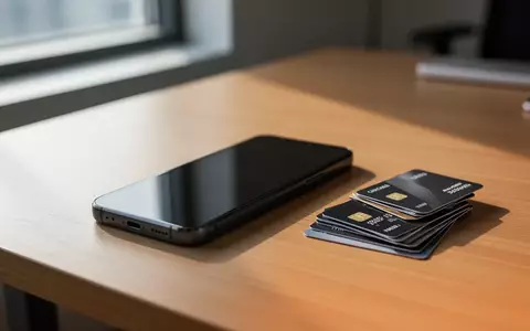 Ein modernes Smartphone liegt neben Kreditkarten auf einem Holztisch in einer hellen Büroumgebung. - Foto: über boerse-global.de