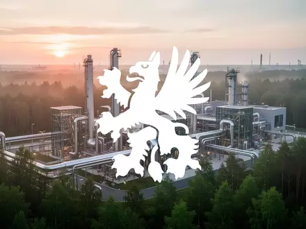 Moderne industrielle Bioraffinerie in einer Waldlandschaft bei Sonnenaufgang - Foto: über boerse-global.de