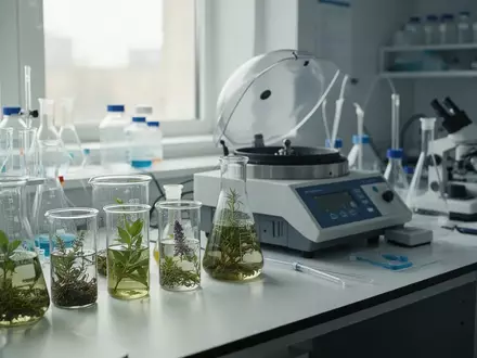 Moderne Laborausstattung mit Glasgefäßen für die pharmazeutische Forschung an pflanzlichen Wirkstoffen. - Foto: über boerse-global.de