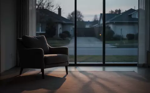 Ein minimalistisch eingerichtetes Wohnzimmer mit einem Sessel vor einem Fenster in der Abenddämmerung, das Ruhe und Rückzug ausstrahlt. - Foto: über boerse-global.de