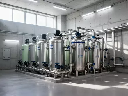 Moderne technische Infrastruktur mit industriellen Wasserfiltern in einem hellen, funktionalen Betriebsraum. - Foto: über boerse-global.de
