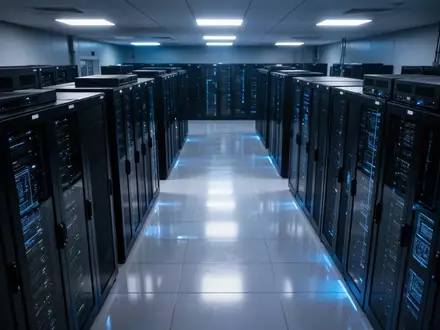 Dunkler Serverraum mit beleuchteten Racks als Symbol für Cybersicherheit und digitale Infrastruktur. - Foto: über boerse-global.de