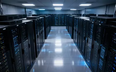 Dunkler Serverraum mit beleuchteten Racks als Symbol für Cybersicherheit und digitale Infrastruktur. - Foto: über boerse-global.de