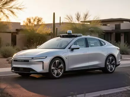 Ein modernes, autonom fahrendes Robotaxi steht an einer sonnigen Straße in einem Vorort bei goldenem Licht. - Foto: über boerse-global.de