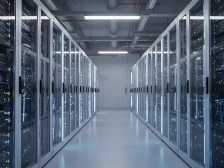 Modernes Rechenzentrum mit leuchtenden Server-Racks in einer professionellen IT-Infrastrukturumgebung. - Foto: über boerse-global.de