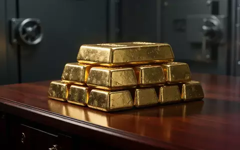 Goldbarren auf einer dunklen Holzoberfläche in einem Tresorraum. - Foto: über boerse-global.de