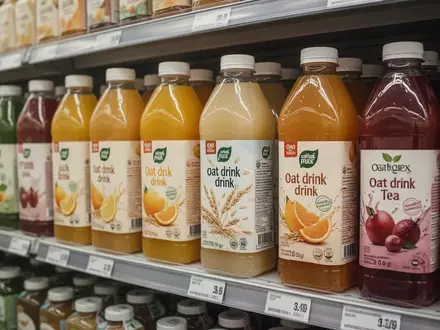 Regal in einem Supermarkt mit einer Auswahl an verschiedenen Getränkeflaschen und Kartons in einer modernen Verkaufslandschaft. - Foto: über boerse-global.de