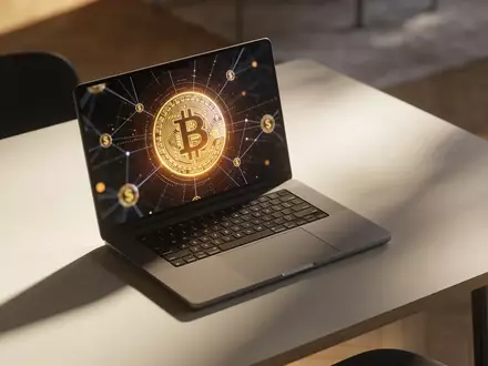 Ein moderner Arbeitsplatz mit einer abstrakten Visualisierung digitaler Währungen auf einem Laptopbildschirm. - Foto: über boerse-global.de