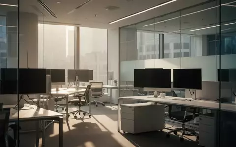 Ein moderner, leerer Büroarbeitsplatz in einer Bank mit ausgeschalteten Bildschirmen in einer ruhigen, professionellen Umgebung. - Foto: über boerse-global.de