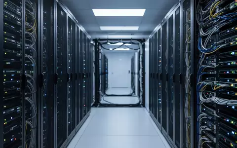 Moderne Server-Infrastruktur in einem Rechenzentrum mit blau beleuchteten Serverschränken. - Foto: über boerse-global.de
