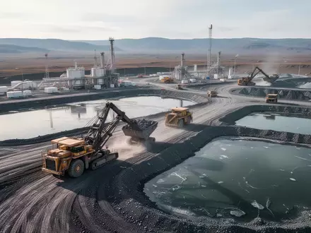 Industrielle Lithium-Abbaustätte mit schweren Maschinen und großen Mineralbecken in einer weiten Landschaft. - Foto: über boerse-global.de