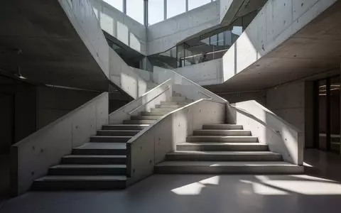 Eine moderne, minimalistische Betontreppe in einem lichtdurchfluteten Gebäude. - Foto: über boerse-global.de