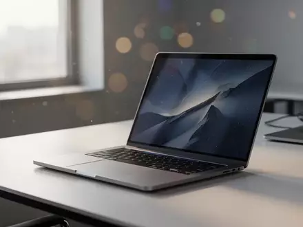 Ein moderner, minimalistischer Arbeitsplatz mit einem aufgeklappten Laptop auf einem Schreibtisch bei natürlichem Licht. - Foto: über boerse-global.de