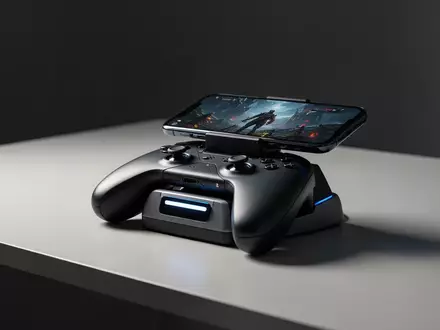 Ein hochwertiger mobiler Gaming-Controller, der mit einem Smartphone verbunden ist, auf einem schlichten Schreibtisch. - Foto: über boerse-global.de