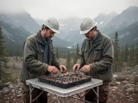 Geologe untersucht Gesteinsproben in einer abgelegenen kanadischen Berglandschaft. - Foto: über boerse-global.de