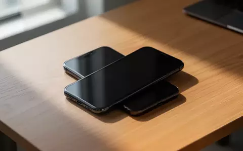 Ein modernes Smartphone mit ausgeschaltetem, schwarzem Display liegt auf einem hölzernen Schreibtisch. - Foto: über boerse-global.de