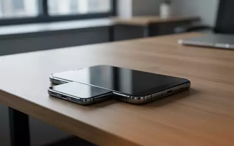 Ein modernes Smartphone auf einem minimalistischen Schreibtisch mit ausgeschaltetem Bildschirm in einer Büroumgebung. - Foto: über boerse-global.de