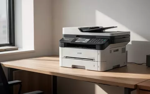 Ein moderner Laserdrucker auf einem aufgeräumten Bürotisch in einem hellen, professionellen Arbeitsumfeld. - Foto: über boerse-global.de