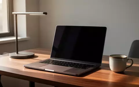 Ein moderner, aufgeräumter Arbeitsplatz mit einem Laptop, einer Schreibtischlampe und einer Kaffeetasse bei Tageslicht. - Foto: über boerse-global.de