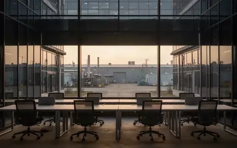 Moderne Büro- und Industriegebäude in der Abenddämmerung, die die betriebliche Umgebung für Altersteilzeitregelungen symbolisieren. - Foto: über boerse-global.de