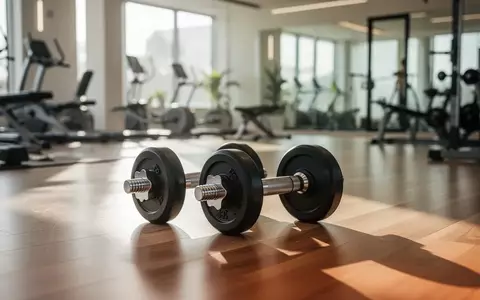 Zwei Hanteln auf einem hellen Holzboden in einem modernen Fitnessstudio bei natürlichem Lichteinfall. - Foto: über boerse-global.de