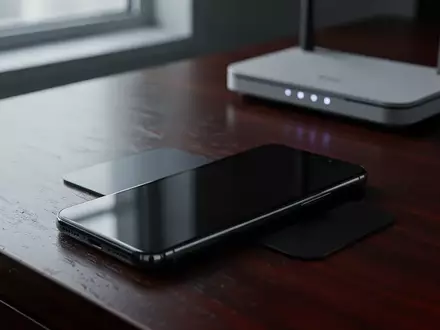 Ein Smartphone mit schwarzem Display auf einem dunklen Bürotisch als Symbol für digitale Sicherheitsrisiken. - Foto: über boerse-global.de