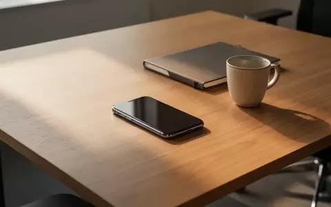 Ein minimalistischer Schreibtisch mit einem umgedrehten Smartphone und einem Notizbuch in natürlichem Licht. - Foto: über boerse-global.de