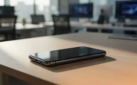 Ein modernes Smartphone liegt auf einem hölzernen Schreibtisch in einem hellen Büro, das Display ist dunkel. - Foto: über boerse-global.de