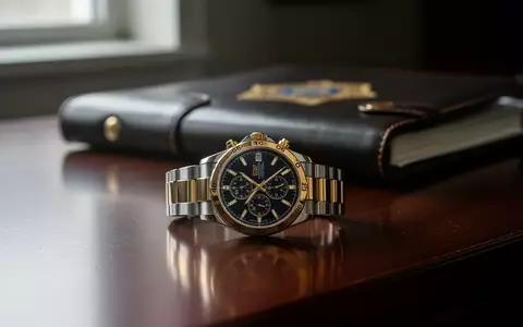 Eine hochwertige Armbanduhr aus Stahl und Gelbgold liegt auf einem dunklen Holztisch in einem Ermittlungsbüro. - Foto: über boerse-global.de