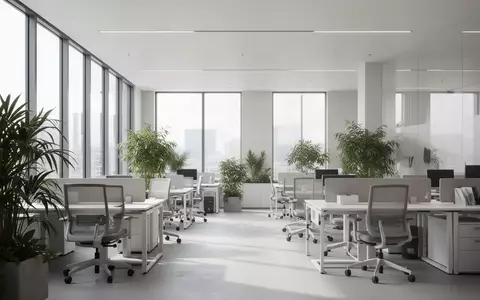 Modernes, helles Bürointerieur mit ergonomischen Möbeln und Pflanzen in einer professionellen Arbeitsumgebung. - Foto: über boerse-global.de