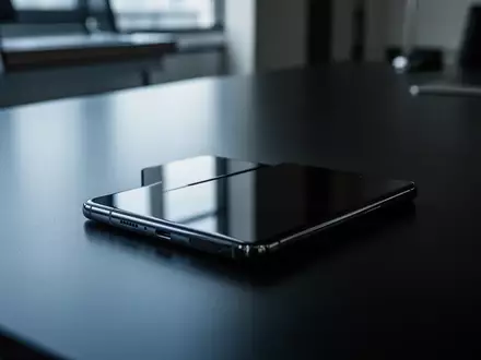 Ein Smartphone mit ausgeschaltetem Bildschirm liegt auf einem modernen Schreibtisch in einem Bürogebäude. - Foto: über boerse-global.de