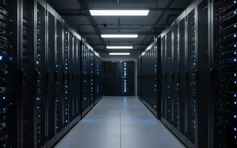 Ein moderner Serverraum mit dunklen Server-Racks und blauen Statusleuchten in einer professionellen Büroumgebung. - Foto: über boerse-global.de
