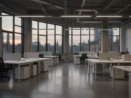Modernes, leeres Bürogebäude in London bei Dämmerung mit Fokus auf Architektur und natürlichem Lichteinfall. - Foto: über boerse-global.de